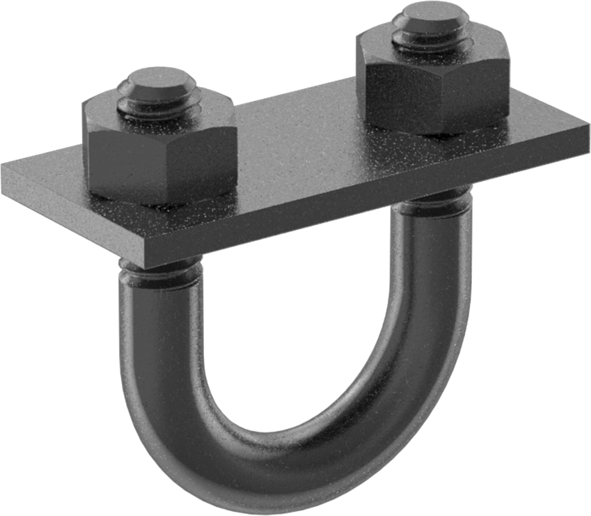 Siyah Oksit Çelik U Cıvatası, Montaj Plakası ile, 1/4"-20 Diş Boyutu, 3/4" ID, 1-1/4" Yükseklik
