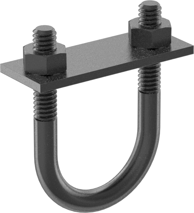 Siyah Oksit Çelik U Cıvatası, Montaj Plakası ile, 1/4"-20 Diş Boyutu, 1-1/8" ID