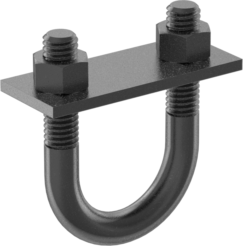 Siyah Oksit Çelik U Cıvatası, Montaj Plakası ile, 3/8"-16 Diş Boyutu, 1-1/4" ID