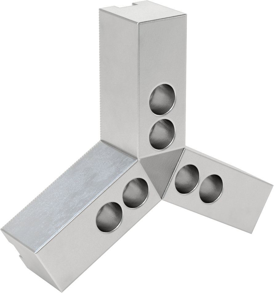 3 Parça İşlenebilir Torna Mandreni Üst Çene Seti, Kare, Tırtıklı, 6" Çaplı Mandren için, 1-1/2" Yükseklik, Alüminyum