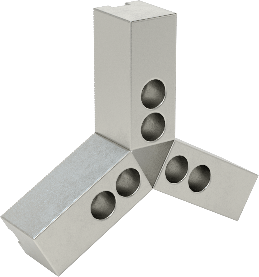 3 Parça İşlenebilir Torna Mandreni Üst Çene Seti, Kare, Tırtıklı, 6" Çaplı Mandren için, 1-1/2" Yükseklik, Çelik