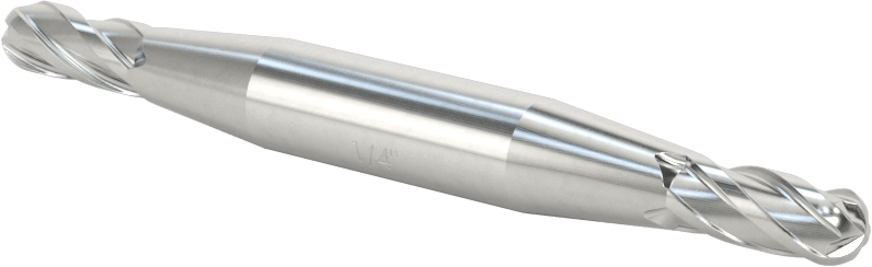 İki Freze Uçlu Kobalt Çelik Küresel Uçlu Freze, 4 Kanallı, 1/4" Freze Çapı, 3-3/8" Toplam Uzunluk