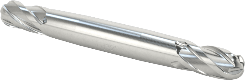 İki Freze Uçlu Kobalt Çelik Küresel Uçlu Freze, 4 Kanallı, 11/32" Freze Çapı, 3-1/2" Toplam Uzunluk