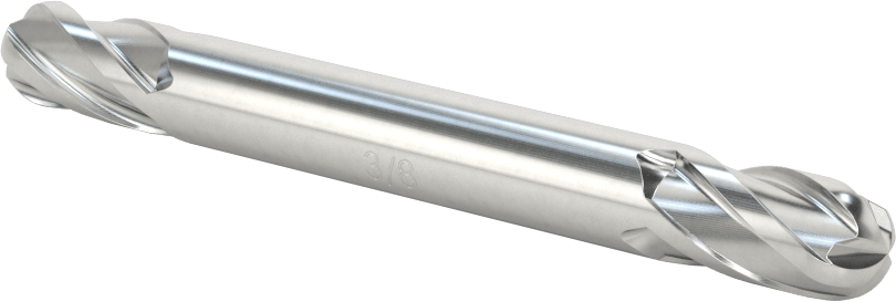 İki Freze Uçlu Kobalt Çelik Küresel Uçlu Freze, 4 Kanallı, 3/8" Freze Çapı, 3-1/2" Toplam Uzunluk