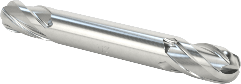 İki Freze Uçlu Kobalt Çelik Küresel Uçlu Freze, 4 Kanallı, 1/2" Freze Çapı, 4-1/8" Toplam Uzunluk