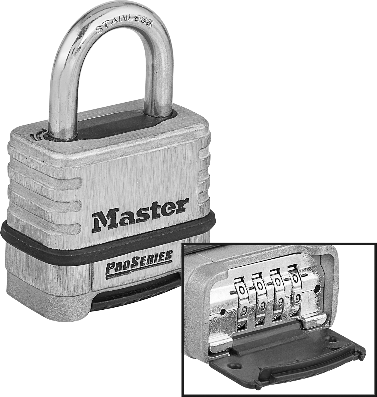 Hava Koşullarına Dayanıklı Sıfırlanabilir Şifreli Asma Kilit, Paslanmaz Çelik Gövde, Master Lock 1174, 1-1/16" Dikey Boşluk