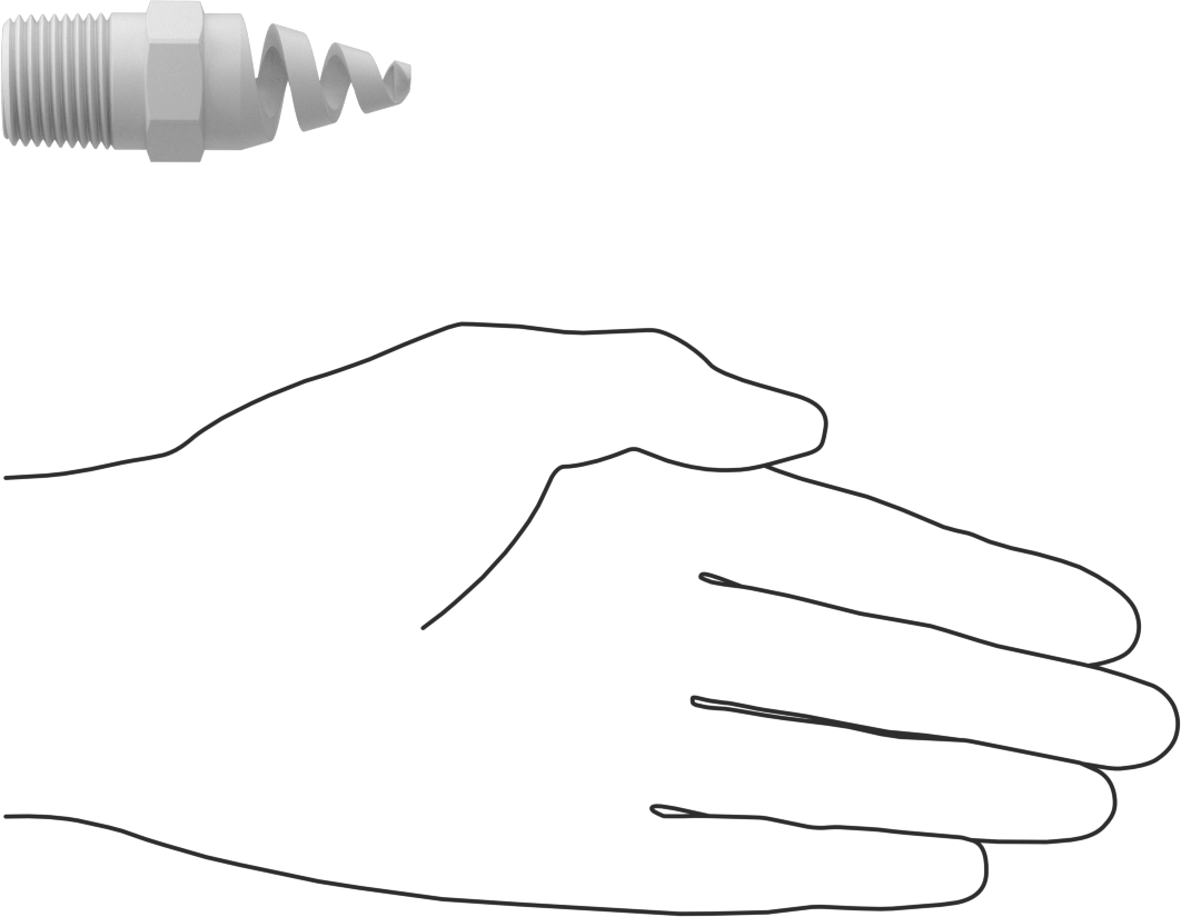 Yüksek Hacimli Tıkanmaya Dayanıklı Püskürtme Memesi, İçi Boş Konik, PTFE, 1/2 NPT, 0,44" Delik Çapı, 120 Derece