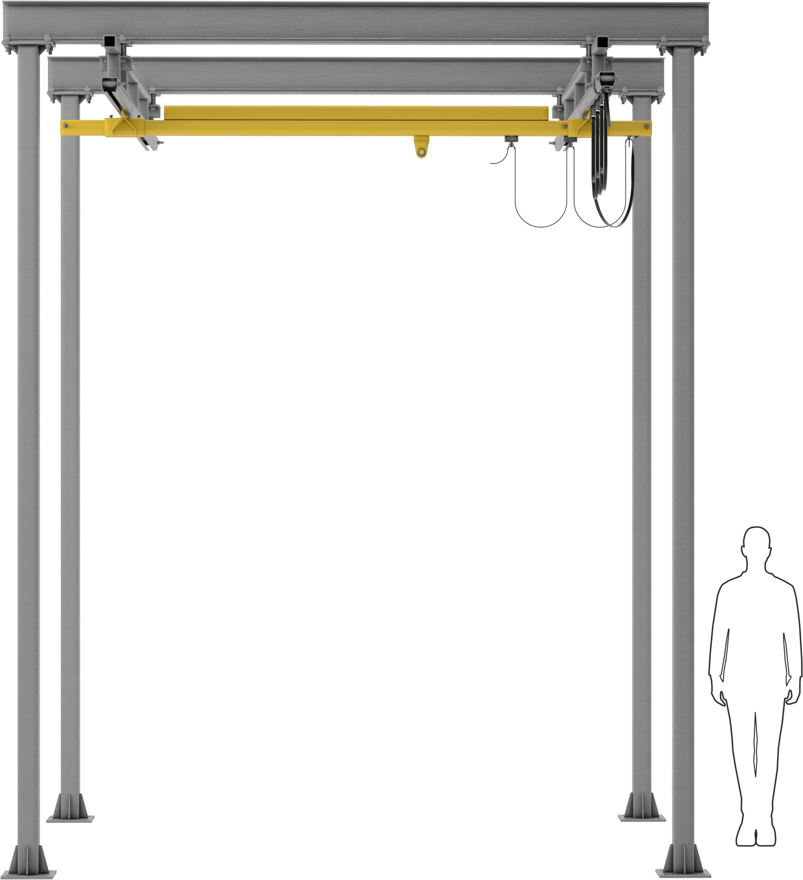 İş İstasyonu Vinci, Boyalı Çelik, 1000 lbs. Kapasite, 11'6" Sabit Kiriş Uzunluğu