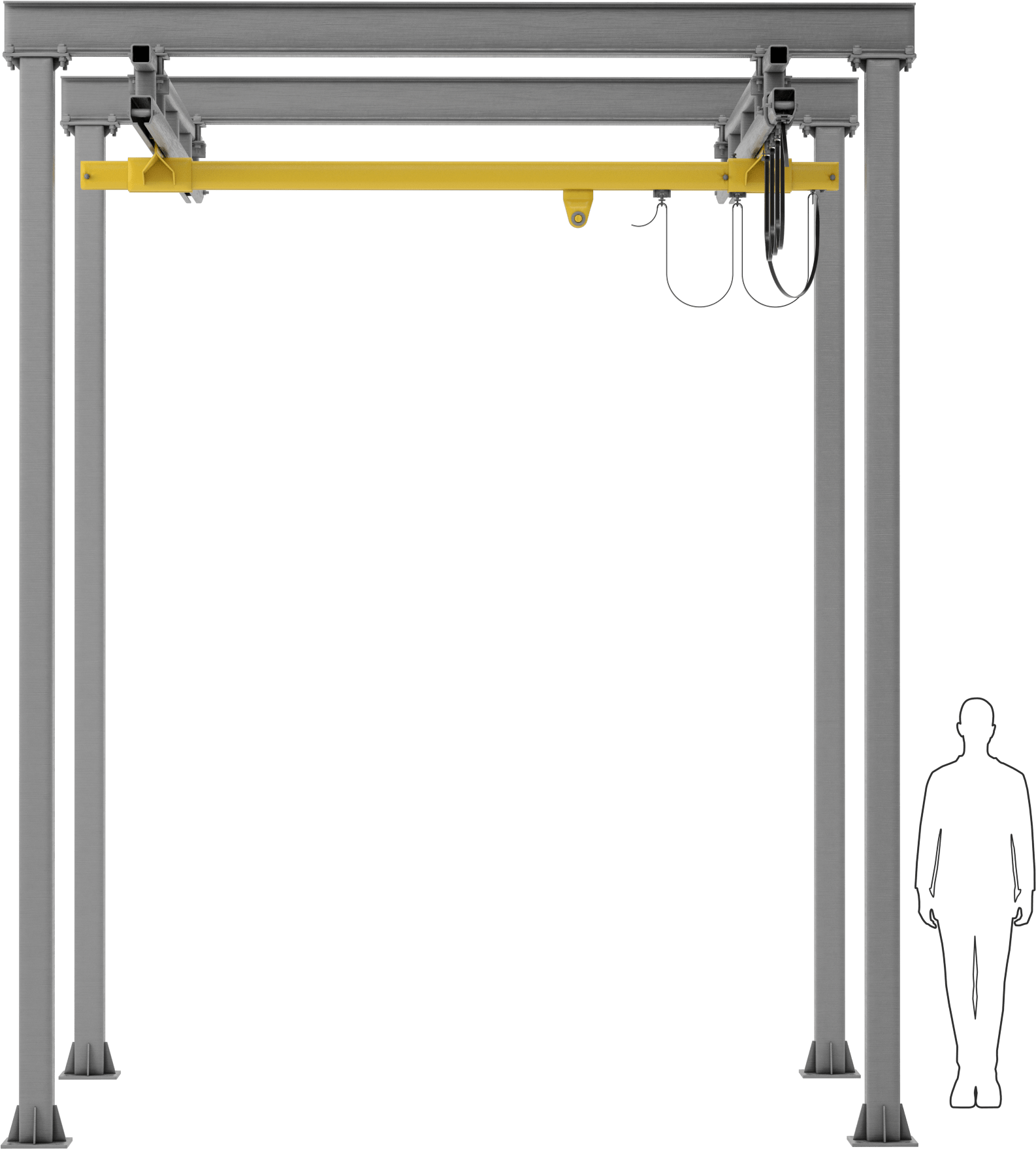 İş İstasyonu Vinci, Boyalı Çelik, 2000 lbs. Kapasite, 11'6" Sabit Kiriş Uzunluğu