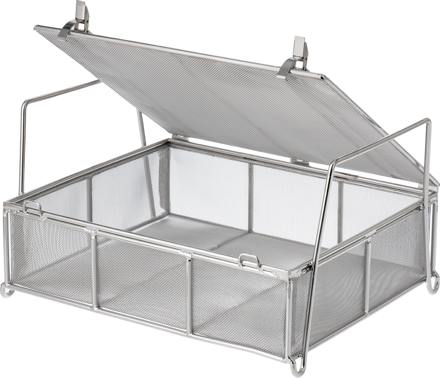 Paslanmaz Çelik Tel Dikdörtgen Parça Sepeti, Kapalı, 11“ Uzunluk x 9” Genişlik x 3" Yükseklik, 24 x 24 Mesh
