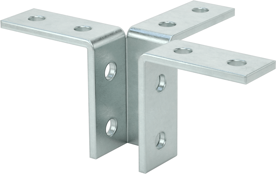 Strut Kanalı Braketi, Üçlü 90 Derece, Çinko Kaplı Çelik, 9-5/32" Uzunluk