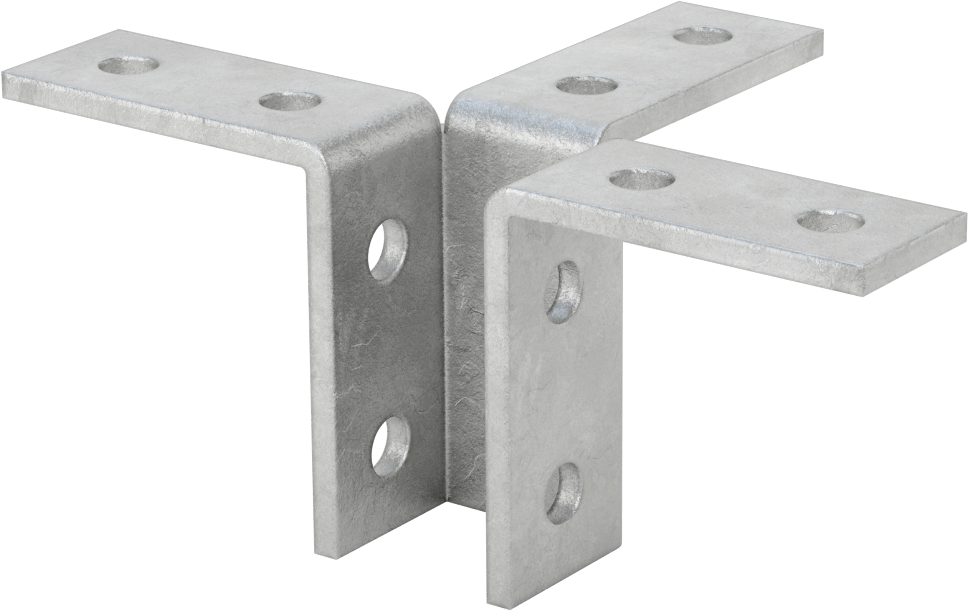 Strut Kanalı Braketi, Üçlü 90 Derece, Galvanizli Çelik, 9-5/32" Uzunluk