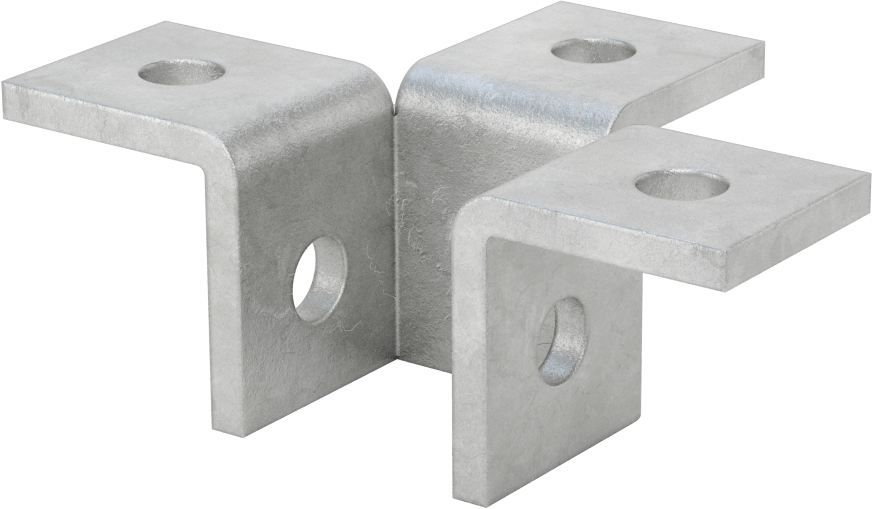 Strut Kanalı Braketi, Üçlü 90 Derece, Galvanizli Çelik
