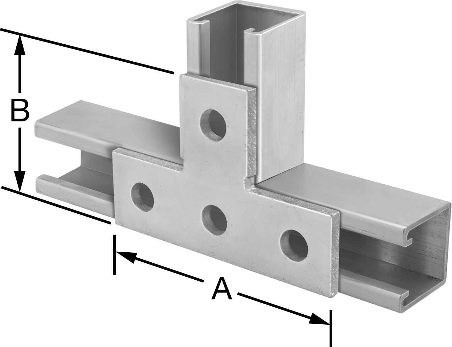 Strut Kanalı Braketi, T, Çinko Kaplı Çelik, 5-3/8" Uzunluk, Bağlantı Elemanları ile
