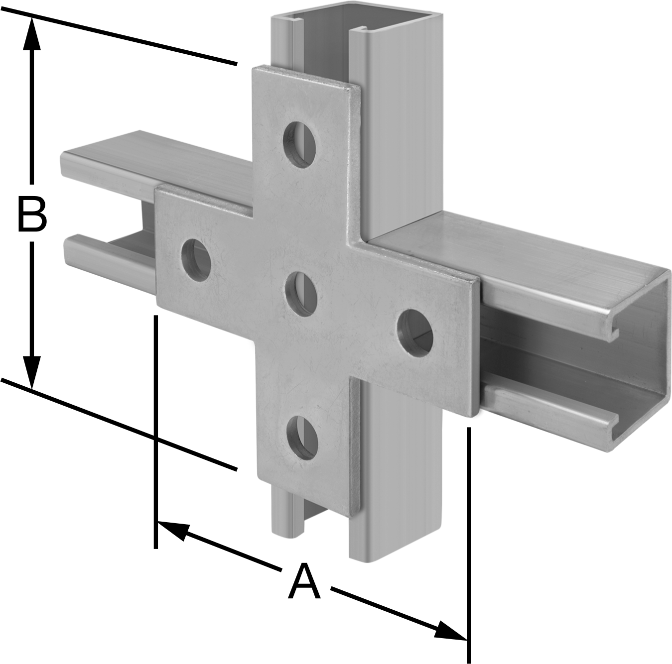 Strut Kanalı Braketi, Çapraz, 304 Paslanmaz Çelik, 5-3/8" Uzunluk