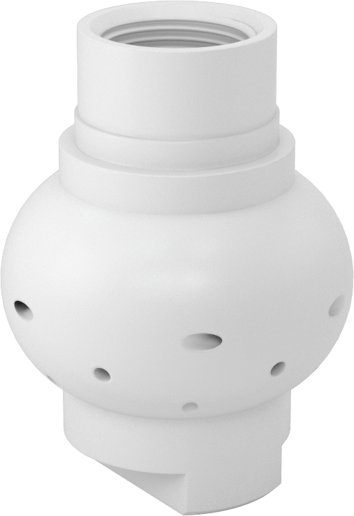 PTFE Plastik Dönen Tank Yıkama Nozulu, 1 NPT Dişi, 20 PSI'da 33 gpm, 0,15" Delik Çapı