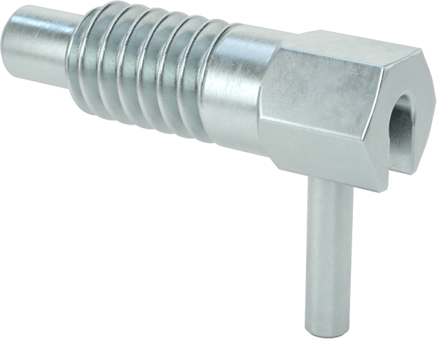 Bükümlü Kilitli L-Saplı Geri Çekilebilir Yaylı Piston, Çinko Kaplamalı Gövde ve Çelik Burun, 1/4"-20 Diş, 0,37 inç Uzunluklu Diş