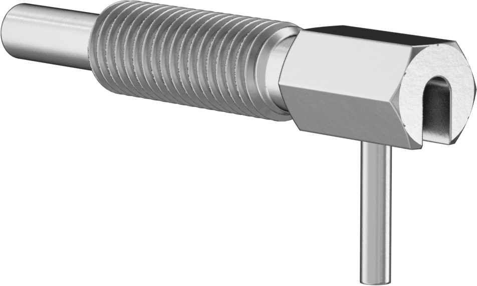Bükümlü Kilitli L-Saplı Geri Çekilebilir Yaylı Piston, Çinko Kaplı Çelik Gövde ve Çelik Burun, 5/8"-11 Diş, 2" Uzunlukta Diş