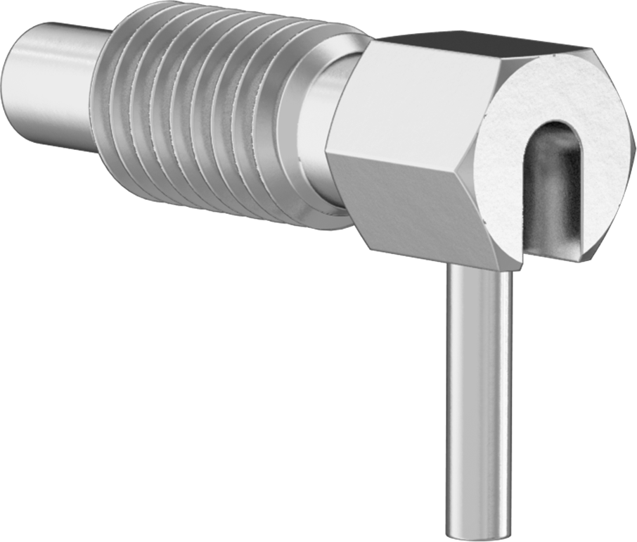 Bükümlü Kilitli L-Saplı Geri Çekilebilir Yaylı Piston, 18-8 Paslanmaz Çelik Gövde ve Burun, 1/2"-13 Diş, 1" Uzunluk Diş