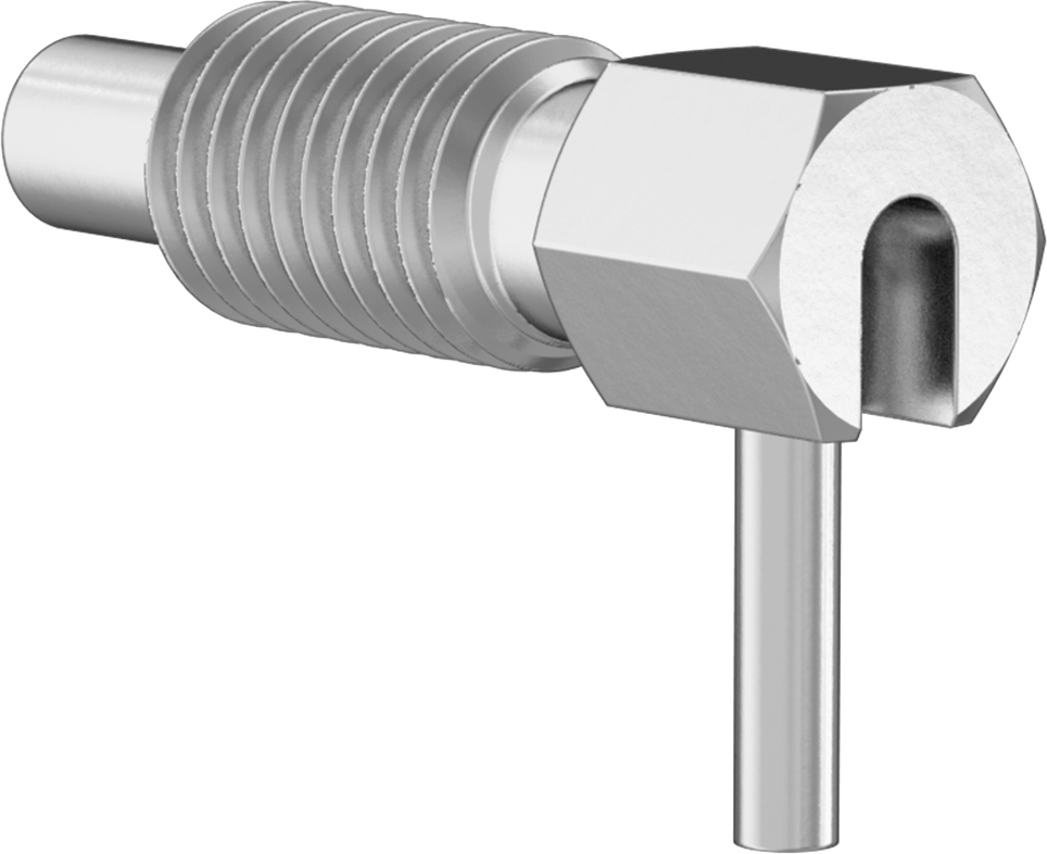 Bükümlü Kilitli L-Saplı Geri Çekilebilir Yaylı Piston, 18-8 Paslanmaz Çelik Gövde ve Burun, 5/8"-11 Diş, 1-1/4" Uzunlukta Diş