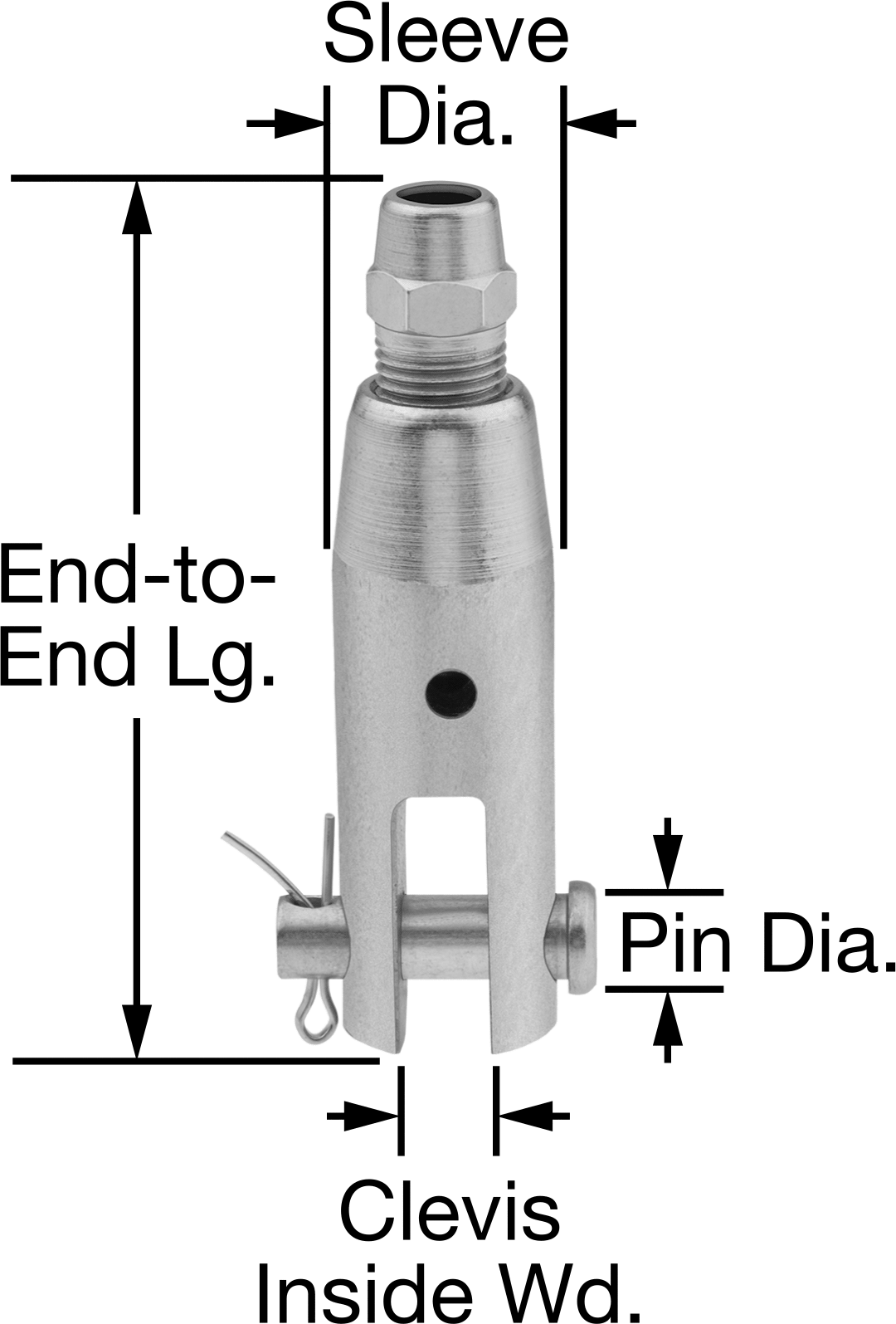 Kaldırma için Plug-Lock Tel Halat Bağlantı Parçası, Çinko Kaplı Çelik, Çatal Uç, 1/4" Halat Çapı için
