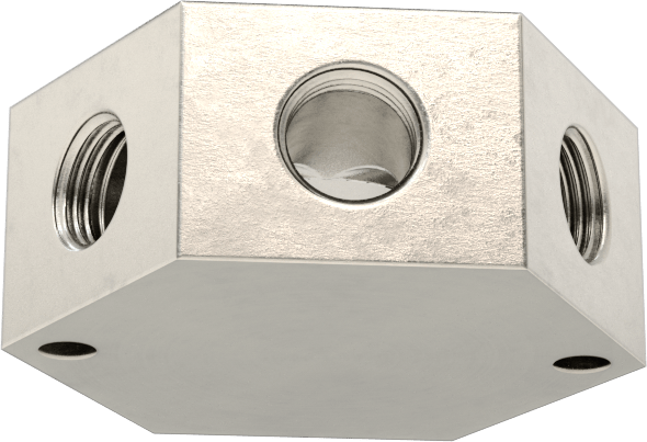 Düşük Profilli Altıgen Manifold, 316 Paslanmaz Çelik, 1/4 NPT Giriş x 1/8 NPT Çıkış