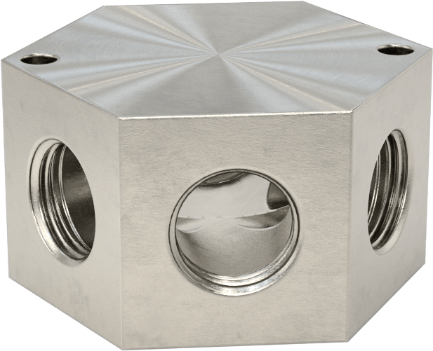 Düşük Profilli Altıgen Manifold, 316 Paslanmaz Çelik, 1/2 NPT Giriş x 3/8 NPT Çıkış