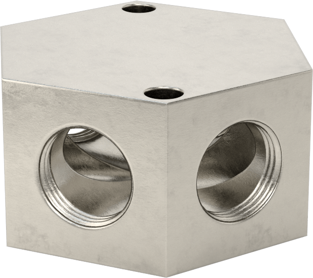 Düşük Profilli Altıgen Manifold, 316 Paslanmaz Çelik, 1 NPT Giriş x 3/4 NPT Çıkış