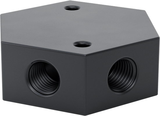 Düşük Profilli Altıgen Manifold, Alüminyum, 9-1/16“-18 UN/UNF Giriş x 7/16”-20 Çıkış