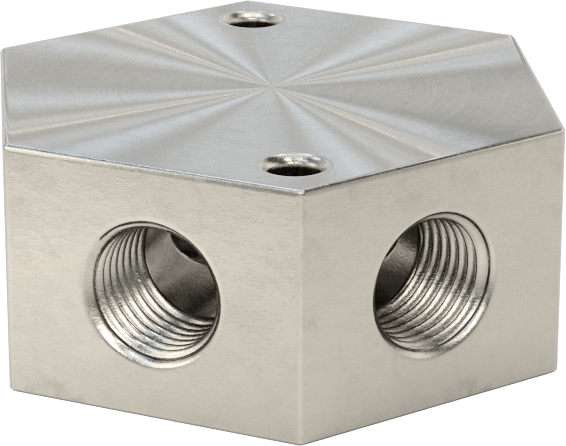 Düşük Profilli Altıgen Manifold, 316 Paslanmaz Çelik, 3/4“-16 UN/UNF Giriş x 9/16”-18 Çıkış