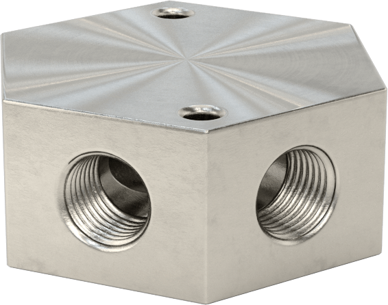 Düşük Profilli Altıgen Manifold, 316 Paslanmaz Çelik, 3/4“-16 UN/UNF Giriş x 9/16”-18 Çıkış