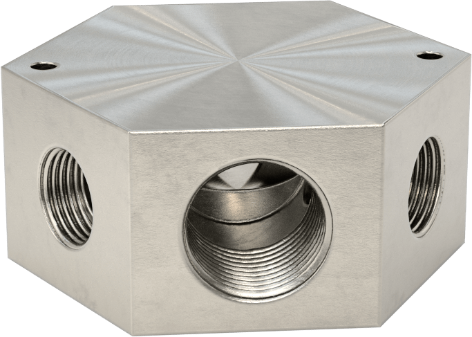 Düşük Profilli Altıgen Manifold, 316 Paslanmaz Çelik, 1-1/16“-12 UN/UNF Giriş x 3/4”-16 Çıkış