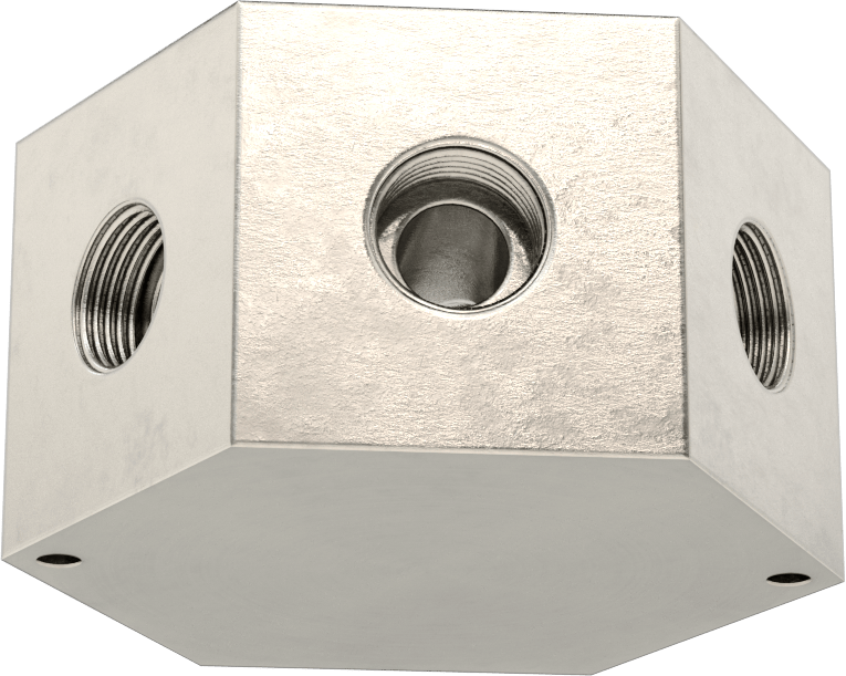 Düşük Profilli Altıgen Manifold, 316 Paslanmaz Çelik, 1-5/16“-12 UN/UNF Giriş x 1-1/16”-12 Çıkış