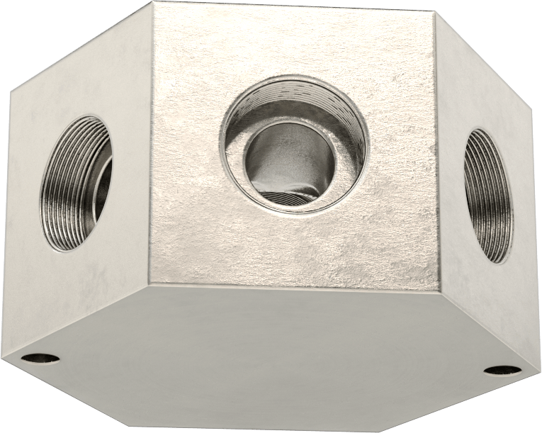 Düşük Profilli Altıgen Manifold, 316 Paslanmaz Çelik, 1-5/8“-20 UN/UNF Giriş x 1-5/16”-12 Çıkış