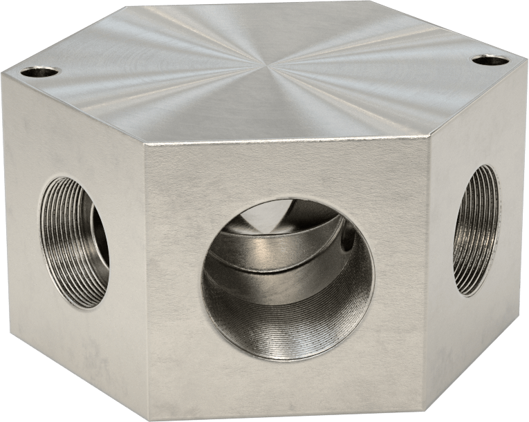 Düşük Profilli Altıgen Manifold, 316 Paslanmaz Çelik, 1-5/8“-20 UN/UNF Giriş x 1-5/16”-12 Çıkış
