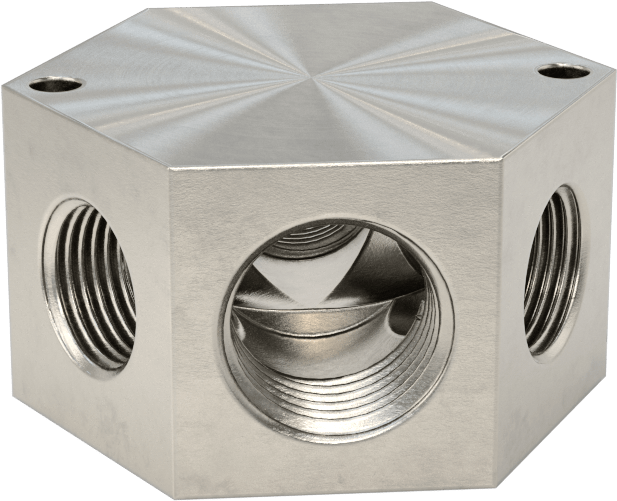 Düşük Profilli Altıgen Manifold, 316 Paslanmaz Çelik, 1/2 BSPT Giriş x 3/8 BSPT Çıkış