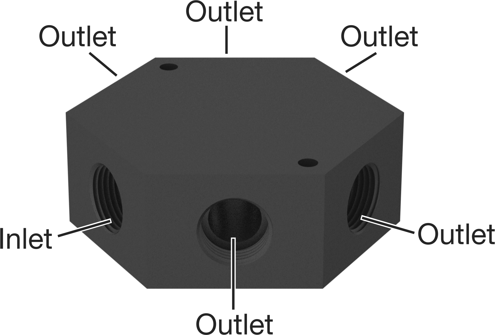 Düşük Profilli Altıgen Manifold, Alüminyum, 1-1/16“-12 UN/UNF Giriş x 3/4”-16 Çıkış