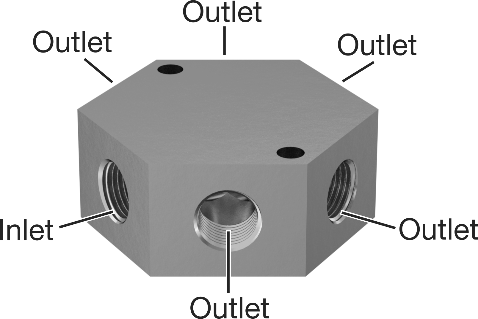 Düşük Profilli Altıgen Manifold, 316 Paslanmaz Çelik, 1/4 BSPP Giriş x 1/8 BSPP Çıkış