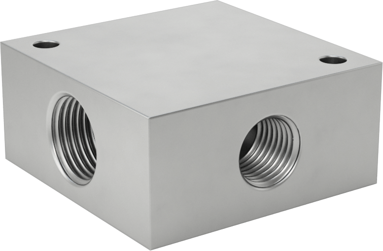Üç Çıkışlı Düşük Profilli Kare Manifold, 316 Paslanmaz Çelik, 3/8 NPT Giriş x 1/4 NPT Çıkış