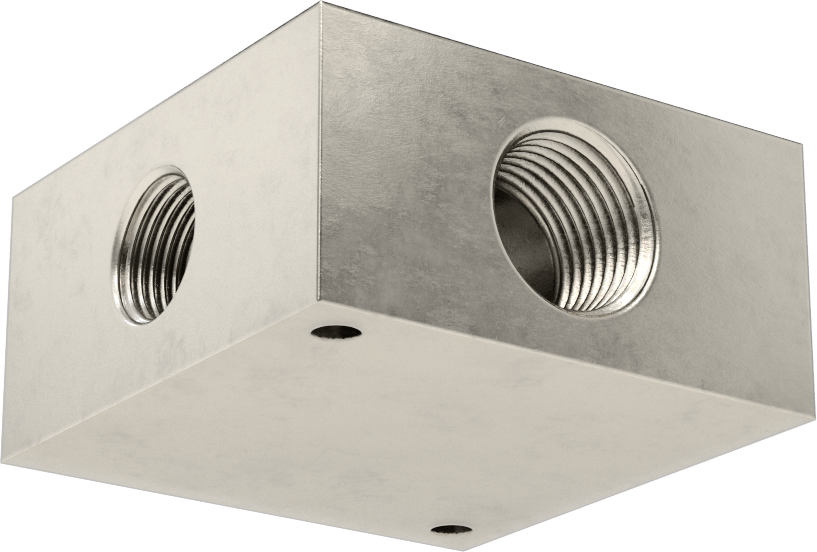 Üç Çıkışlı Düşük Profilli Kare Manifold, 316 Paslanmaz Çelik, 1/2 NPT Giriş x 3/8 NPT Çıkış
