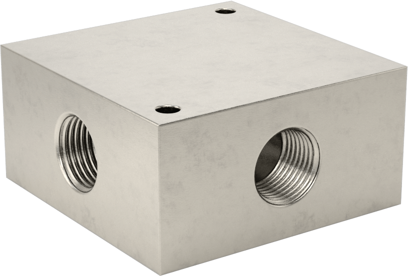 Üç Çıkışlı Düşük Profilli Kare Manifold, 316 Paslanmaz Çelik, 1/2 NPT Giriş x 3/8 NPT Çıkış