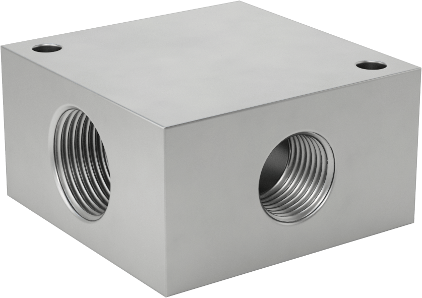 Üç Çıkışlı Düşük Profilli Kare Manifold, 316 Paslanmaz Çelik, 3/4 NPT Giriş x 1/2 NPT Çıkış