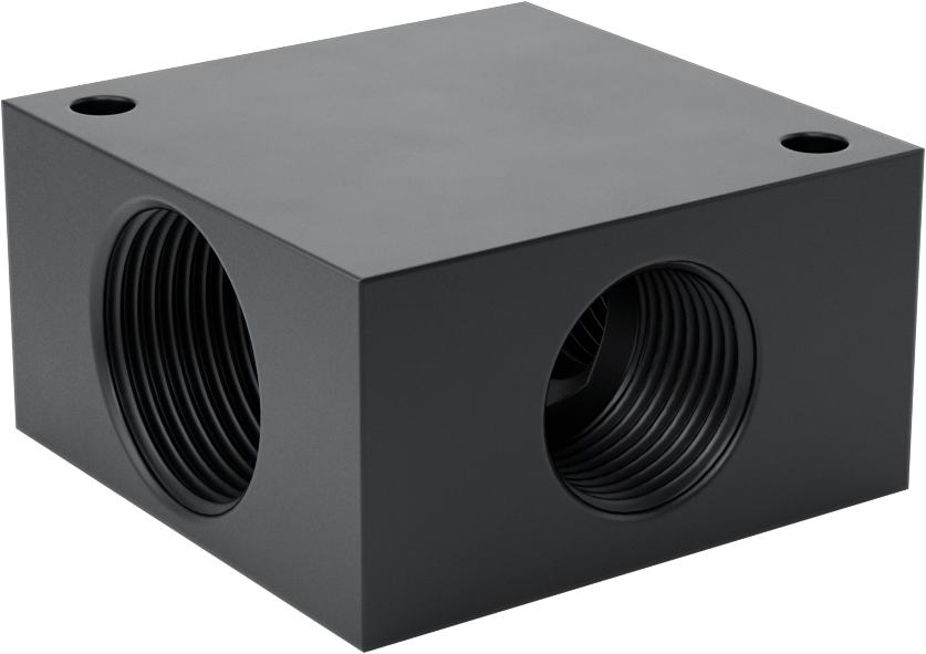 Üç Çıkışlı Düşük Profilli Kare Manifold, Alüminyum, UN/UNF(SAE), 1-5/16“-12 Giriş X1-1/16”-12 Çıkış