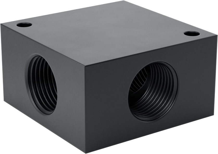Üç Çıkışlı Düşük Profilli Kare Manifold, Alüminyum, UN/UNF(SAE), 1-5/16“-12 Giriş X1-1/16”-12 Çıkış