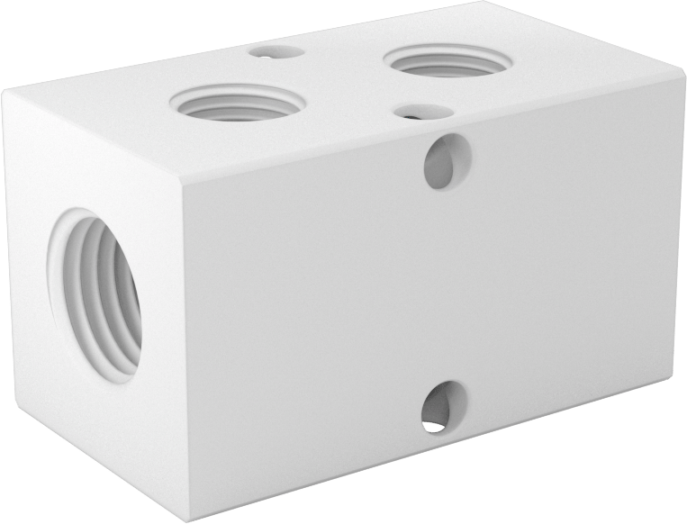 Dik Açılı Akış Dikdörtgen Manifold, Asetal, 2 Çıkış, 1/4 NPT Giriş x 1/8 NPT Çıkış