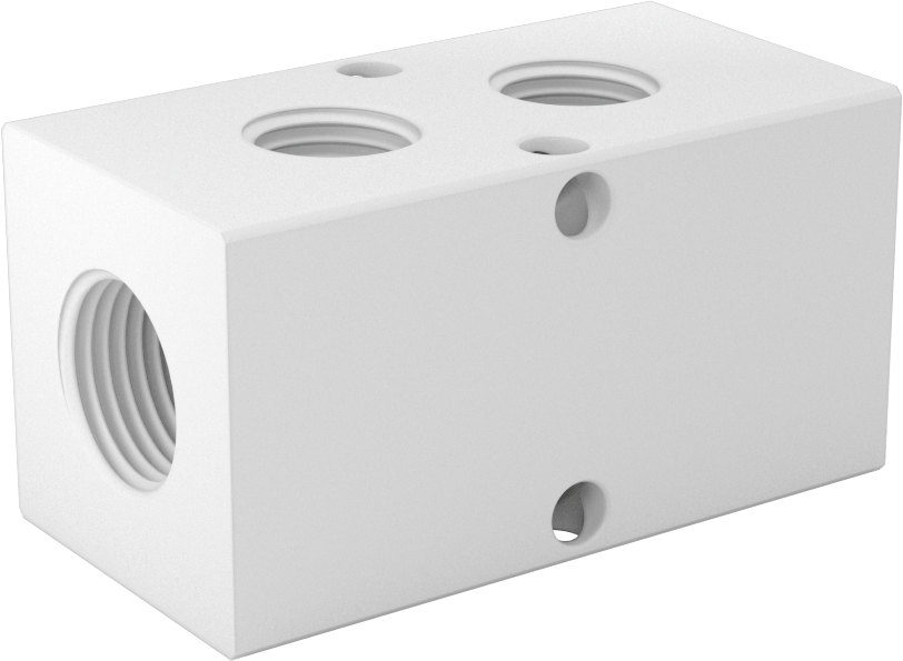 Dik Açılı Akış Dikdörtgen Manifold, Asetal, 2 Çıkış, 3/8 NPT Giriş x 1/4 NPT Çıkış