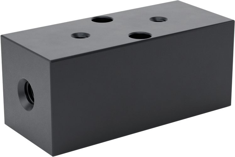 Alüminyum Dik Açılı Akış Dikdörtgen Manifold, Tek Tarafta 2 Çıkış, M5 x 0,80 mm ve M3 x 0,50 mm Diş