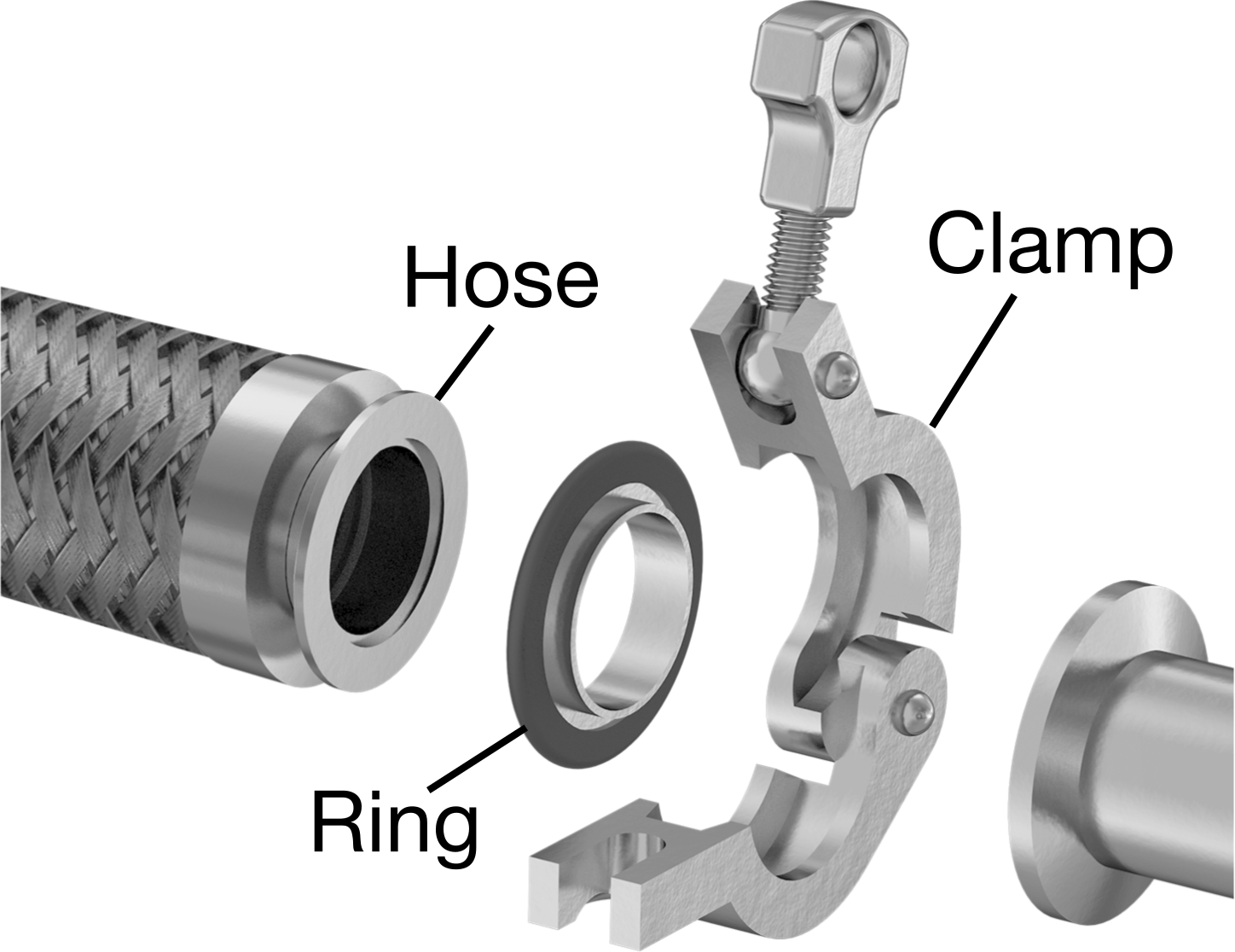Hızlı Kelepçeli Bağlantı Parçalı Yüksek Vakumlu Hortum, 1-1/2" Boru Dış Çapı için, 6 inç Uzunluk