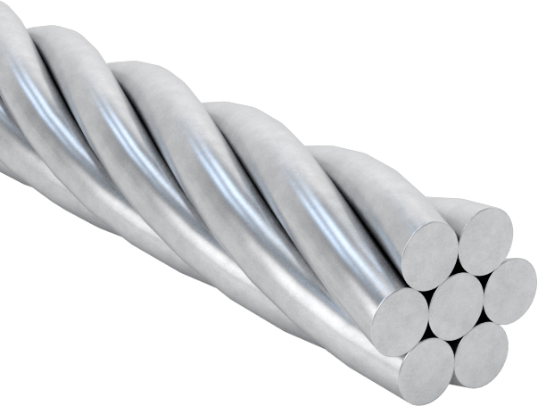 Yarı Esnek Tel Halat, Örgülü, Galvanizli Çelik, 1 x 7, 1/32" Çap