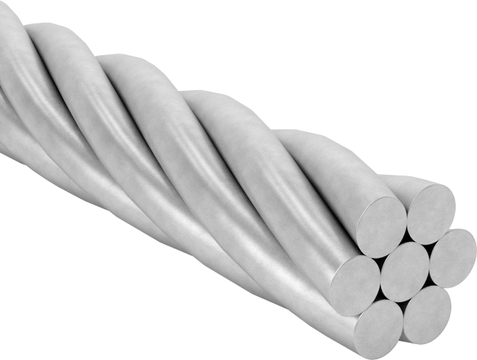 Yarı Esnek Tel Halat, Galvanizli Çelik, 1 x 7, 5/16" Çap
